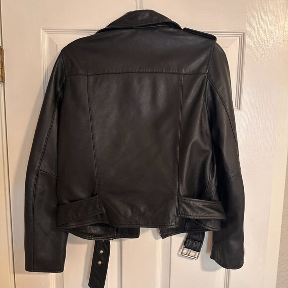 All Saints Leather Moto Jacket with Belted Waist - US 6 - Picture 6 of 6